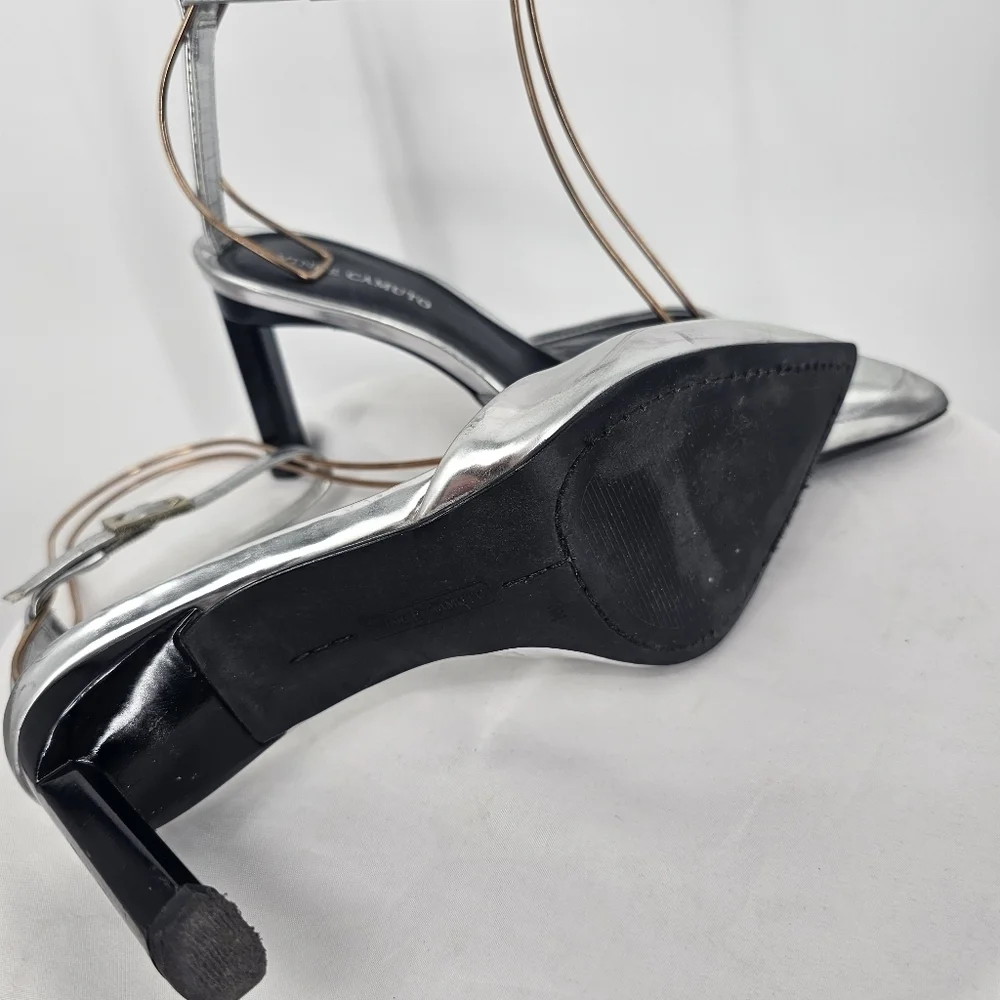 Vince Camuto Talayem Silver‎ Heels Size 6 Pointed Toe Ankle Strap